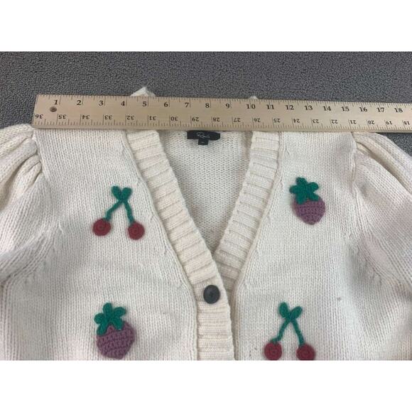 Rails Cardigan Women M Cream Button Front Cherry Strawberry Knit Puff Sleeve - Picture 7 of 11